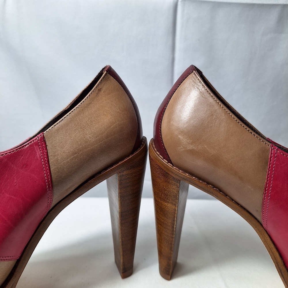 COLE HAAN Stephanie Air Oxford Pumps Sz 7B Tan Pink Colorblock Leather Steampunk - Picture 7 of 11